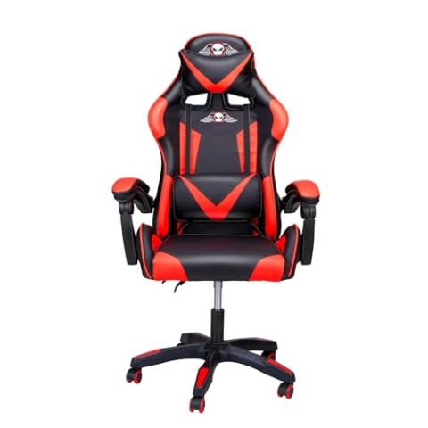 No Fear Gaming Stuhl – Gamingstuhl mit Nacken- und Lendenkissen – Ergonomischer Gamer Stuhl - Gaming Stuhl Ergonomisch höhenverstellbar von 46 bis 56 cm – Gaming Stuhl Schwarz/Rot