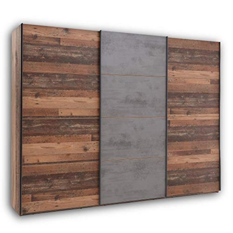 Stella Trading MICHEL Eleganter Nachttisch mit zwei Schubladen - Stilvoller Nachtschrank für Ihr Bett in Old Style Optik, Betonoxid - 60 x 47 x 39 cm (B/H/T)