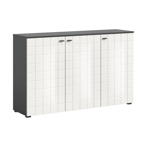 xonox.home Kommode Monte Kommode Schrank Sideboard Anrichte in Front weiß Hochglanz Tiefzieh Korpus anthrazit Nb.,ca.138x86x37 cm