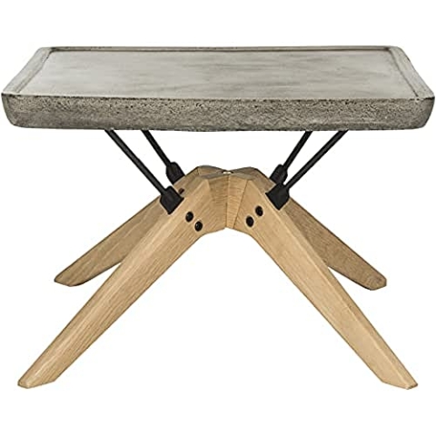 SAFAVIEH Outdoor with Concrete Coffe Table with Wood Legs, in Dark Grey