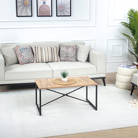 Livabliss Monaco Teppich Wohnzimmer Boho, großer Teppich Schlafzimmer 200x275 cm - Teppich für Esszimmer mit geometrischem Muster, Skandinavischer Wohnzimmerteppich modern in Creme