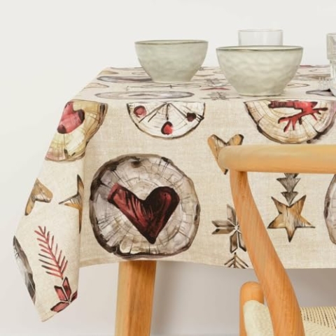 Muaré Tischdecke, Kunstharz, schmutzabweisend, Wooden Christmas, 300 x 140 cm