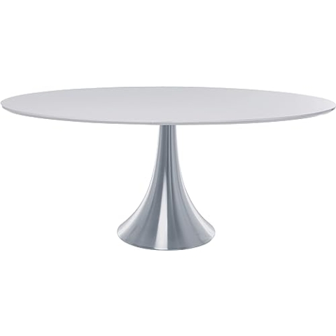 Kare Design Tisch Grande Possibilita, Weiß, Silber, 4-6 Personen, Ovaler Esszimmertisch, Minimalistisches Design, Essbereich, Retro-Style, Pflegeleicht, Robuster Stahl Sockel, 75x100x180 cm (HxBxT)