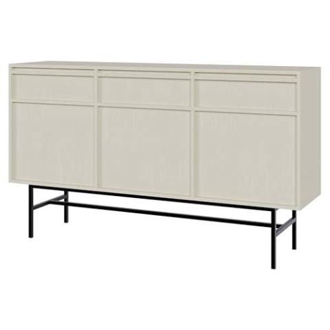 Selsey Kommode Aufbewahrungsschrank 3 Türen 3 Schubladen Schrank Schubladenschrank Push to Open Stehend 154 cm Evo Beige
