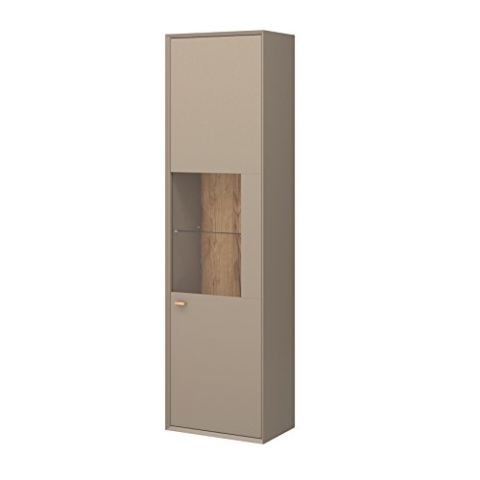 Germania 2331-245 Standvitrine Calvi, Steingrau/Navarra-Eiche-Nb., 35 x 55 x 198 cm
