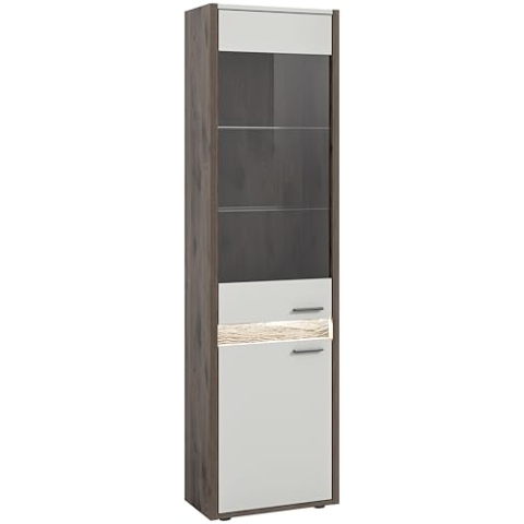 xonox.home Wohnen Falcona Vitrine Glas Schrank Front hellgrau Nb. Korpus Nox Oak dunkel Nb.ca.51x198x37cm inkl. Frontbeleuchtung