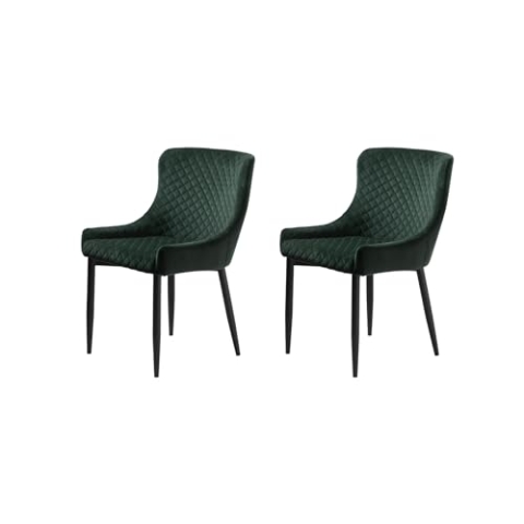 FJORDFORM Esszimmerstuhl, 2'er stühlen, Dunkel Velvet, Schwarze Beine Chair, Samt, Dunke grün, One Size