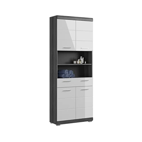 xonox.home Badezimmer Scout X06B2713 Hochschrank breit Schrank Badezimmerschrank in Front weiß Hochglanz Korpus rauchsilber Nb.ca.74x191x31 cm