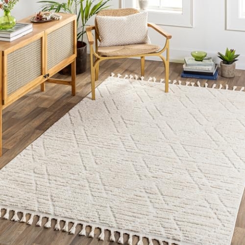 Livabliss Tarawa Boho Teppich für Wohnzimmer und Schlafzimmer - 160x213 cm - Esszimmer Mit Geometrischem Muster, Skandinavischer Moderner Stil in Creme