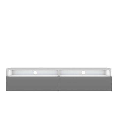 Selsey REDNAW - TV-Schrank / TV-Board stehend / hängend, 140 cm breit (Weiß Matt / Grau Hochglanz mit LED)