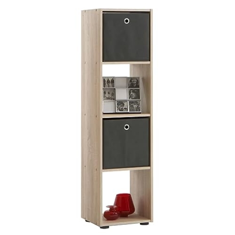 FMD furniture Bücherregal Raumteiler Ordnerregal mit 4 Fächern stehend oder liegend in Eiche für Wohnzimmer, Büro, Kinderzimmer