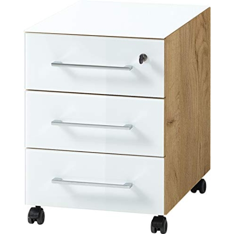 Germania Rollcontainer 4201-242 GW-Monteria, in Navarra-Eiche-Nb./Weiß, abschließbar, 40 x 55 x 50 cm (BxHxT)