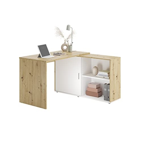 FMD Möbel Valley Schreibtisch, Holzwerkstoff, Artisan Oak Nb/weiß, rechteckig