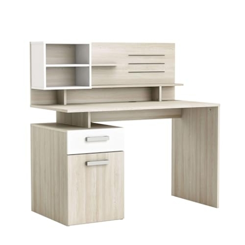 Demeyere Single-Unit Schreibtisch + 1 Top Abschnitt Malicia, Holz, Shannon Eiche/Pearl Weiß