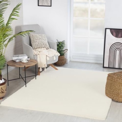 Livabliss Shaggy Rug Shaggy Berber Teppich 200x275 cm - Flauschiger Teppich für Wohnzimmer, Esszimmer, Schlafzimmer, Langflor Hochflor Teppich flauschig - Teppich groß, Wohnzimmerteppich in Weiß