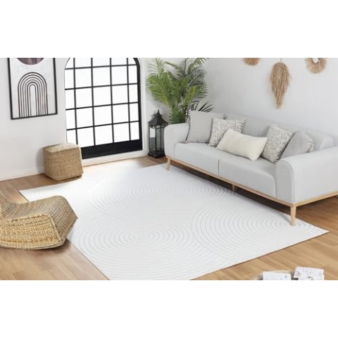 Livabliss Outdoor Teppich wetterfest, Denver - In und Outdoor Teppich für Balkon 200x275 cm, Terrasse, Garten, Küche - Outdoor Teppich Boho Style, Teppich für draußen - Teppich Weiß