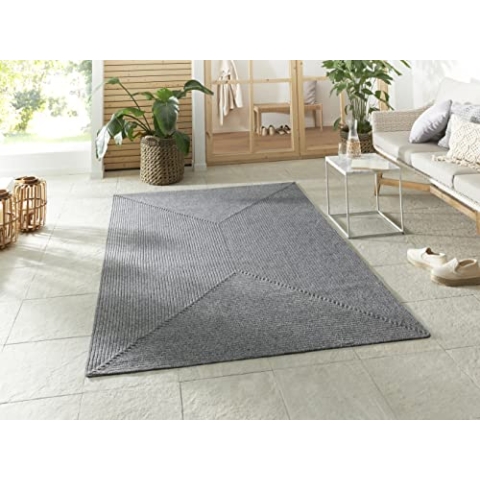 Northrugs Trenzado In- & Outdoor Teppich Wetterfest – Pflegeleicht Handmade-Look für Innen und Außen Gewebter Outdoorteppich Läufer für Balkon, Terrasse, Wohnzimmer, Garten – Hellgrau, 120x170