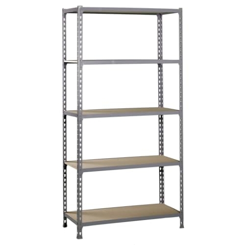 SimonRack Schwerlastregal, Lagerregal, 180x80x40 cm, Metallregal, Kellerregal, Biegestelle 150 kg, 5 Holzfachböden, Grau/Holz - Maderclick