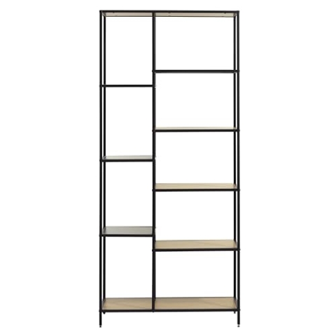 FJORDFORM Bücherregal, Wildeiche Holz, 8 Regale, Schwarzes Metall, Natur