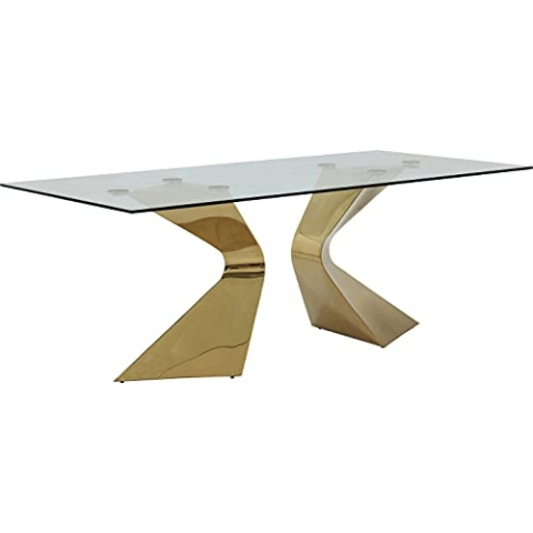 Kare Design Tisch Gloria, Gold, 6-8 Personen, Rechteckig, Sicherheitsglas Tischplatte, Glamouröses Design, Luxuriös, Extravagant, Esszimmertisch, Konferenztisch für Büro, 75x200x100 cm (HxBxT)