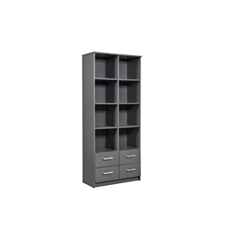 Inter Link - Standregal - Offenes Regal - 4 Schubladen - 8 Fächer - Verstellbarer Regalboden - Bücherregal - Dekoregal - Aktenregal - Büroregal - Anthrazit Grau - Elenzio