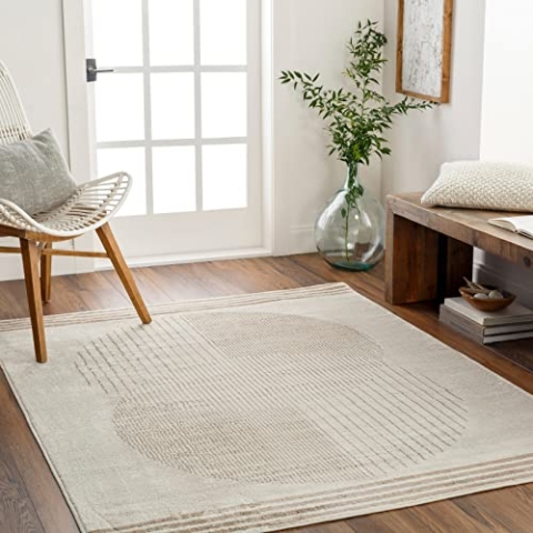 Livabliss Mombasa Teppich Wohnzimmer Boho, großer Teppich Schlafzimmer 200x274 cm - Teppich für Esszimmer mit geometrischem Muster, Skandinavischer Wohnzimmerteppich modern in Beige und Braun