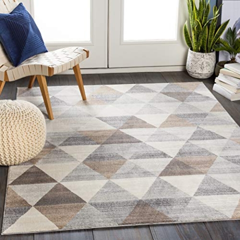 Livabliss Amsterdam Teppich Wohnzimmer Boho, großer Teppich Schlafzimmer 200x274 cm - Teppich für Esszimmer mit geometrischem Muster, Skandinavischer Wohnzimmerteppich modern in Grau, Braune und Weiß