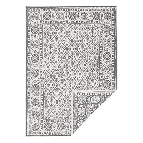 NORTHRUGS Outdoor Teppich Curacao-Wendeteppich Wetterfest Modernes Grafisches Muster Läufer für Balkon Terrasse Garten Wintergarten Wohnzimmerteppich Wasserfest, Polypropylen, Grau Creme, 80x350cm