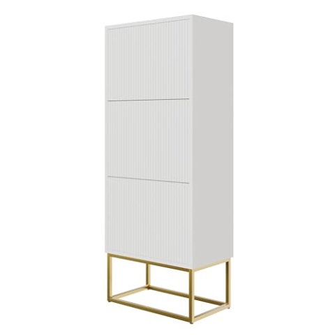 Selsey Schuhschrank Schuhregal 50 cm 3 Klappen Schuh Schrank 12 Paar Schuhe Schuhaufbewahrung Stehend Weiß Goldene Beine Veldio