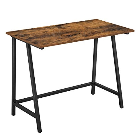 VASAGLE Schreibtisch, Computertisch, Platzsparend, Einfacher Aufbau, Industrie-Design, LWD40X, Legierter Stahl, Vintagebraun-Schwarz, 100 x 50 x 75 cm (L x B x H)