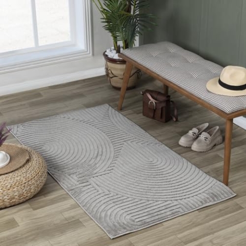 Livabliss Outdoor Teppich Houston - Wetterfest für Balkon, Terrasse, Garten, Küche - In und Outdoor Boho Style Teppich Grau 80x150 cm