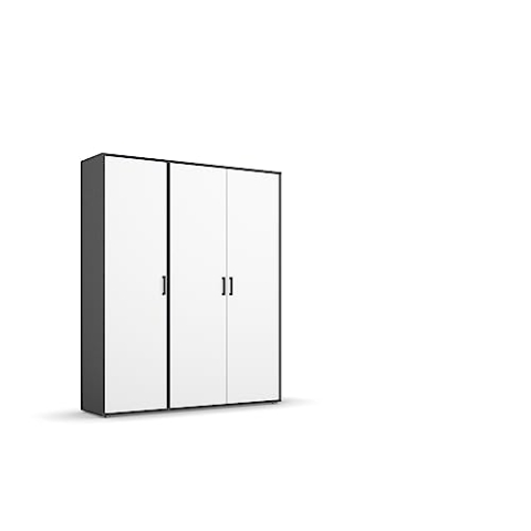 Rauch Möbel Voyager Kleiderschrank Drehtürenschrank, Alpinweiß/Grau metallic, Schwarz, 3-türig, inkl. 1 Kleiderstange, 4 Einlegeböden BxHxT 140x194x53 cm