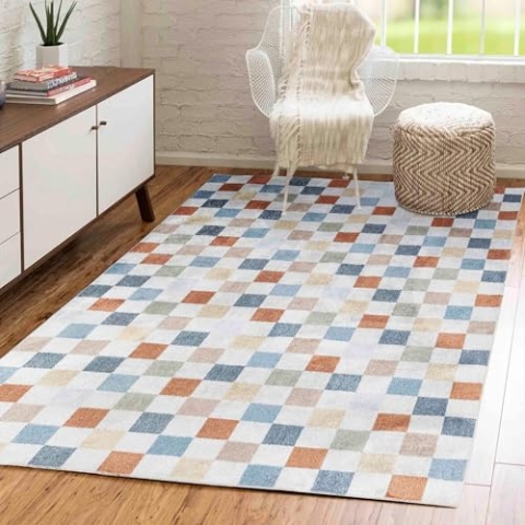 Livabliss Perth Teppich waschbar in der Waschmaschine - Vintage Oriental Boho Style Teppich, 200x275 cm, Blau und Creme