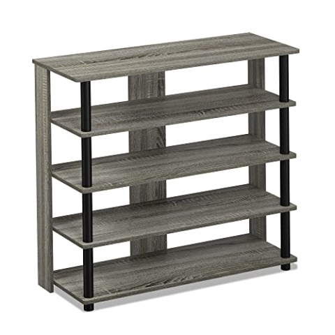 Furinno Schuhregal mit 5 Ablageflächen, holz, Französisches Eichengrau, 29.97 x 29.97 x 74.8 cm