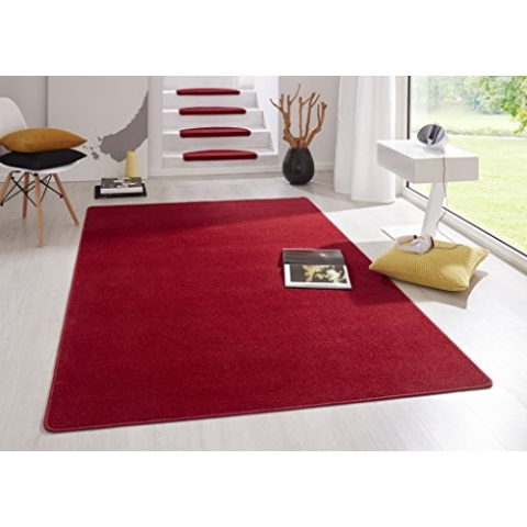 Hanse Home Indoor Teppich Fancy – Wohnzimmerteppich einfarbig Modern Velours Teppich für Esszimmer, Wohnzimmer, Kinderzimmer, Flur, Schlafzimmer, Küche – Rot, 100x150cm