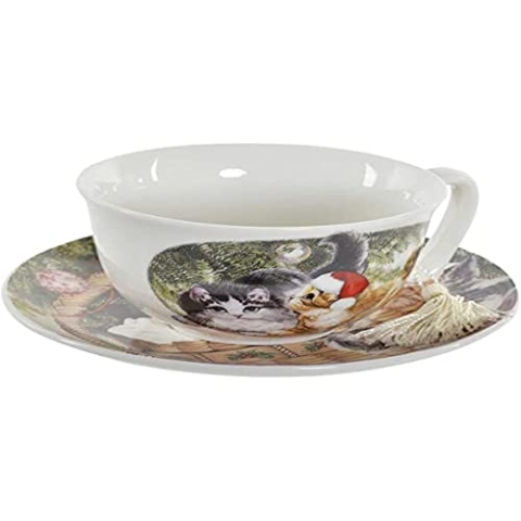 Dkd Home Decor Tasse mit Untertasse, Tiere, Porzellan (250 ml) (16 x 16 x 9 cm)