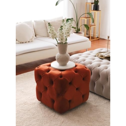 Atelier Del Sofa Cinnamon Pouffe, 48 x 48 x 48 cm | 100% Wooden Frame, Babyface Fabric | Stylish & Versatile Seating for Modern Living Rooms & Bedrooms