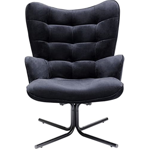 Kare Design Drehsessel Oscar Velvet, Schwarz, Samtoptik, 180 Grad drehbar, Sessel, Sitzschale aus massivem Buchenholz, 95x82xx73 cm (H/B/T)