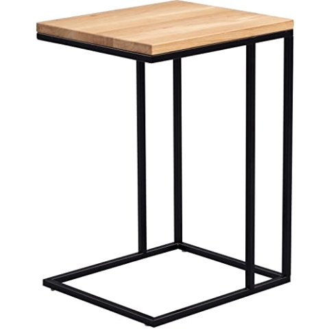 M2 Kollektion Finn – Beistelltisch, 38x43x62 cm | Massives Wildeichenholz & schwarzes Metall | Modernes, minimalistisches Design | C-Form für Sofas & Betten | Pflegeleicht, stabil & vielseitig nutzbar
