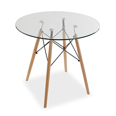 Versa Priya Esstisch für Küche, Terrasse, Garten oder Esszimmer, Maßnahmen (H x L x B) 73 x 80 x 80 cm, Glas und Holz, Farbe: Braun und transparent