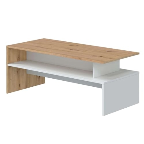 Habitdesign Couchtisch Lyra Nody Eiche und Weiß, Artik, 108 x 43 cm, moderner Esstisch, zeitgenössischer Stil
