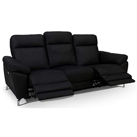 Furnhouse Ibbe Design Schwarz Stoff 3er Sitzer Relaxsofa Couch mit Elektrisch Verstellbar Relaxfunktion Heimkino Sofa Doha mit Fussteil, Federkern, 222x96x101 cm