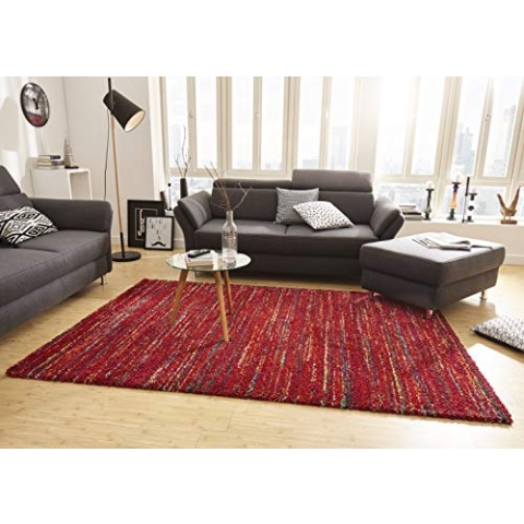 Mint Rugs Chic Teppich Hochflor Wohnzimmer-Teppich Weich Flauschig Langflor Shaggy Flokati Boho Streifen-Design Meliert für Kinderzimmer Schlafzimmer Küche Flur Rot 200x290 cm