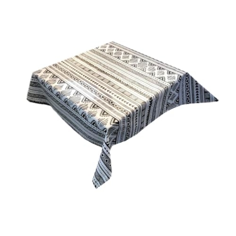 Exma Wachstuch-Tischdecke, PVC, schmutzabweisend, wasserdicht und strapazierfähig, pflegeleicht, Tischdecke für Küche und Wohnzimmer, 100 cm x 140 cm, ethnischer Streifen, Schwarz und Weiß
