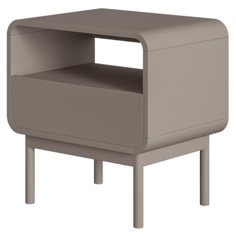 Selsey Nachttisch Beistellschrank Beistelltisch Nachtschrank 54 cm Mit Schublade Und Fach Dunkelbeige Holzerne Beine ORO