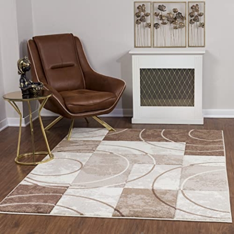 Livabliss Bilbao Teppich Wohnzimmer Boho, großer Teppich Schlafzimmer 120x170 cm - Teppich für Esszimmer mit geometrischem Muster, Skandinavischer Wohnzimmerteppich modern in Braun, Beige, Weiß