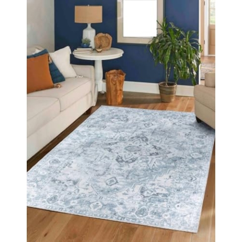 Livabliss Perth Teppich waschbar in der Waschmaschine - Vintage Teppich waschbar für Wohnzimmer 160x213 cm, Schlafzimmer, Küche - Orientalischer Boho Teppiche, Teppich Groß in Elfenbein, Braun, Grau