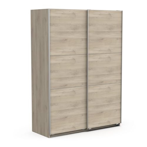 Demeyere Armoire Porte Coulissante Avec Penderie Moderne – Coloris Chêne Kronberg & Finitions Métal - 148 x 59,9 x 203 cm