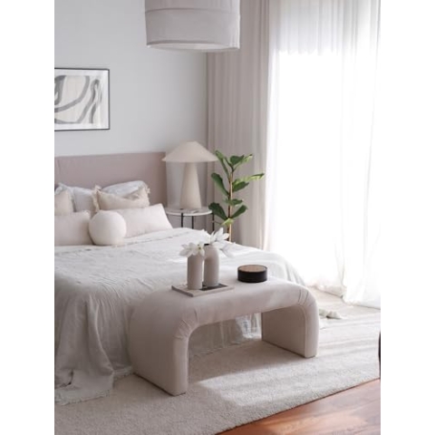 Atelier Del Sofa Elegant Pouffe with Beech Frame, Velvet Corduroy, 106 x 45 x 46 cm | 100% Polyester, Stylish Grey & White Design | Perfect for Modern Living Spaces