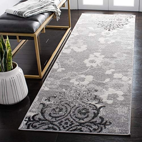 SAFAVIEH Modern Teppich für Wohnzimmer, Esszimmer, Schlafzimmer - Adirondack Collection, Kurzer Flor, Silber und Elfenbein, 76 X 244 cm